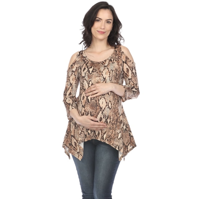 White Mark Women's Maternity Snake Print Cold Shoulder Tunic