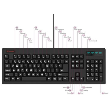 vitalASC 104-Key Large Print USB Wire Spill-resistant Keyboard Black