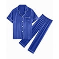 thumbnail image 2 of DAKIMOE Silk Satin Pajamas Set for Women Two-Piece Short Sleeve Shirt with Long Pajama Pant Set Soft Button Down Loungewear Nightwear Pjs Sleepwear for Women, 2 of 10