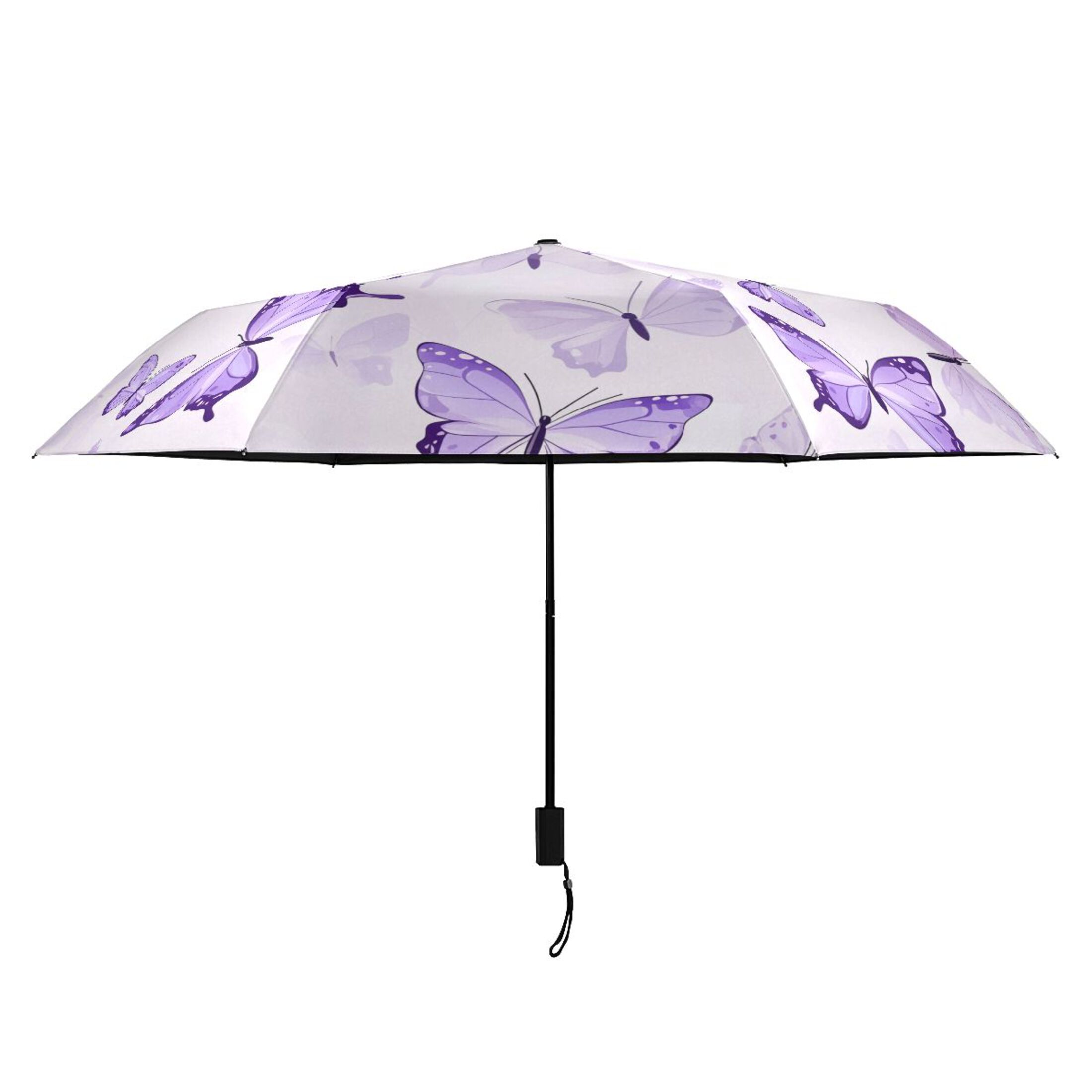 Purple Butterflies Flying All Weather Umbrella Triple Folding Parasol 6 Ribs UV Protection Portable