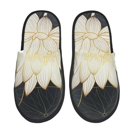 Balery Golden Lotus Slient Indoor Furry Fleece Comfort House Shoes Soft Non-Slip Home Shoes Cotton slippers House Slippers-- Large