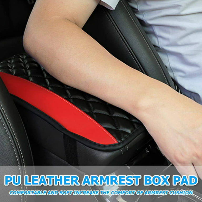 Leather Car Armrest Mat Center Console Arm Rest Protection Cushion Auto  Armrests Storage Box Cover Pad (Red) 
