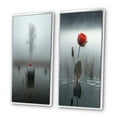 thumbnail image 3 of Designart "Misty Pond Red Rose in Bloom I" Rose Framed Wall Art Set Of 2 - Traditional Red Framed Canvas Set For Living Room Decor, 3 of 6