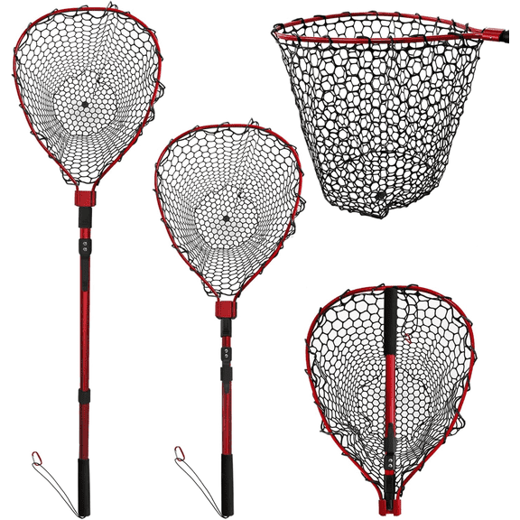 SEASPRO Telescoping Aluminum Alloy Fishing Net - Adjustable Length and Rubber net (Red/50)