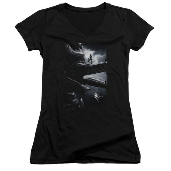Power Rangers Black Zord Poster Junior Women's V-Neck T-Shirt Black