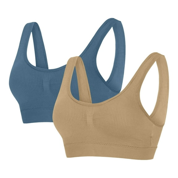 Women's Sports Bras 2-Pack Sexy Bra Without Steel Ring U-shaped With Breast Pad Everyday Underwear Comfortable Bras for Women Khaki M