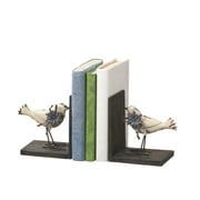 12.75" Distressed Iron Rustic-Style White Bird Bookend Pair