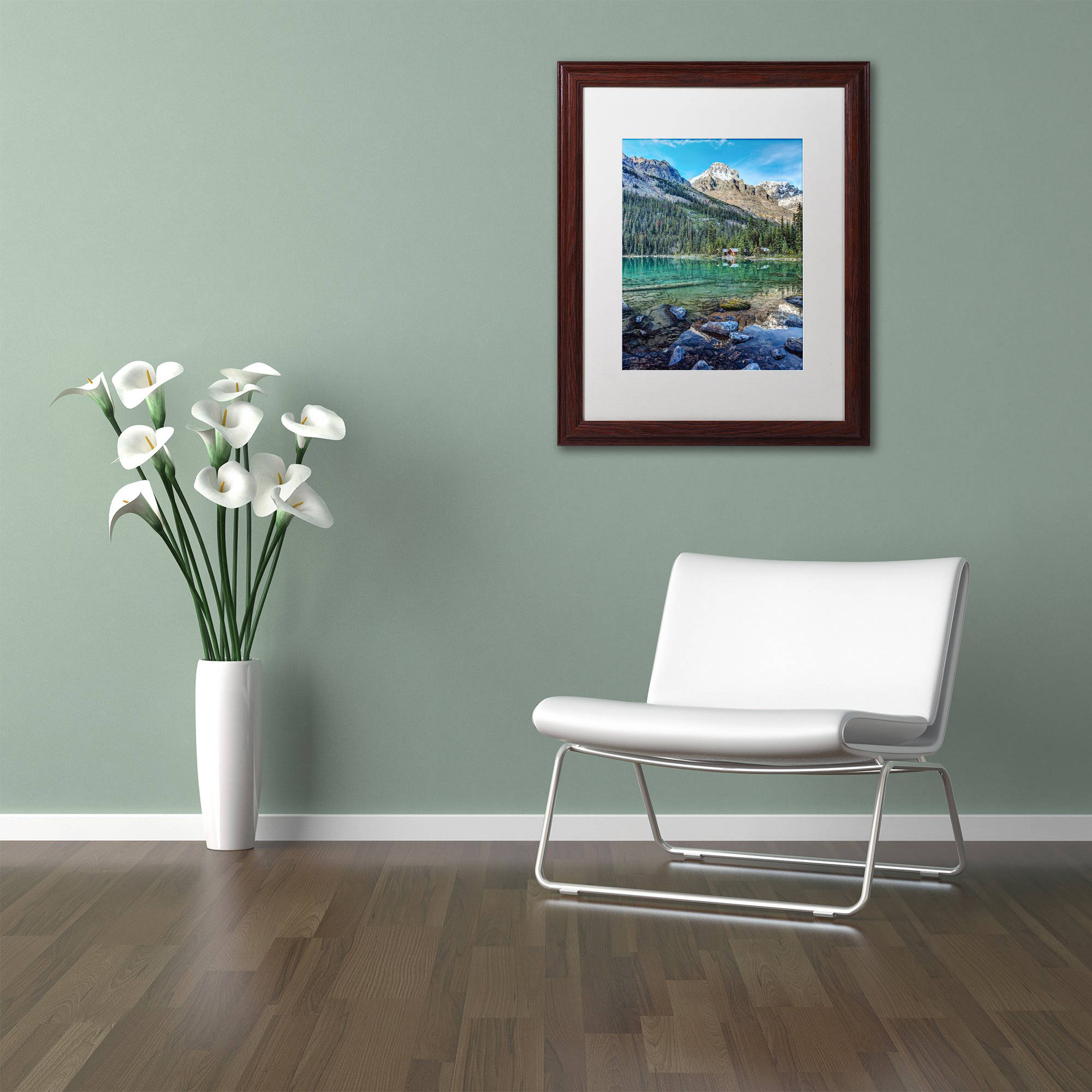 Trademark Fine Art 'Mount Huber Reflection' Canvas Art by Pierre Leclerc, White Matte, Wood Frame