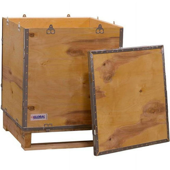Global Industrial 4 Panel Hinged Shipping Crate w/Lid & Pallet 23-1/4""L x 23-1/