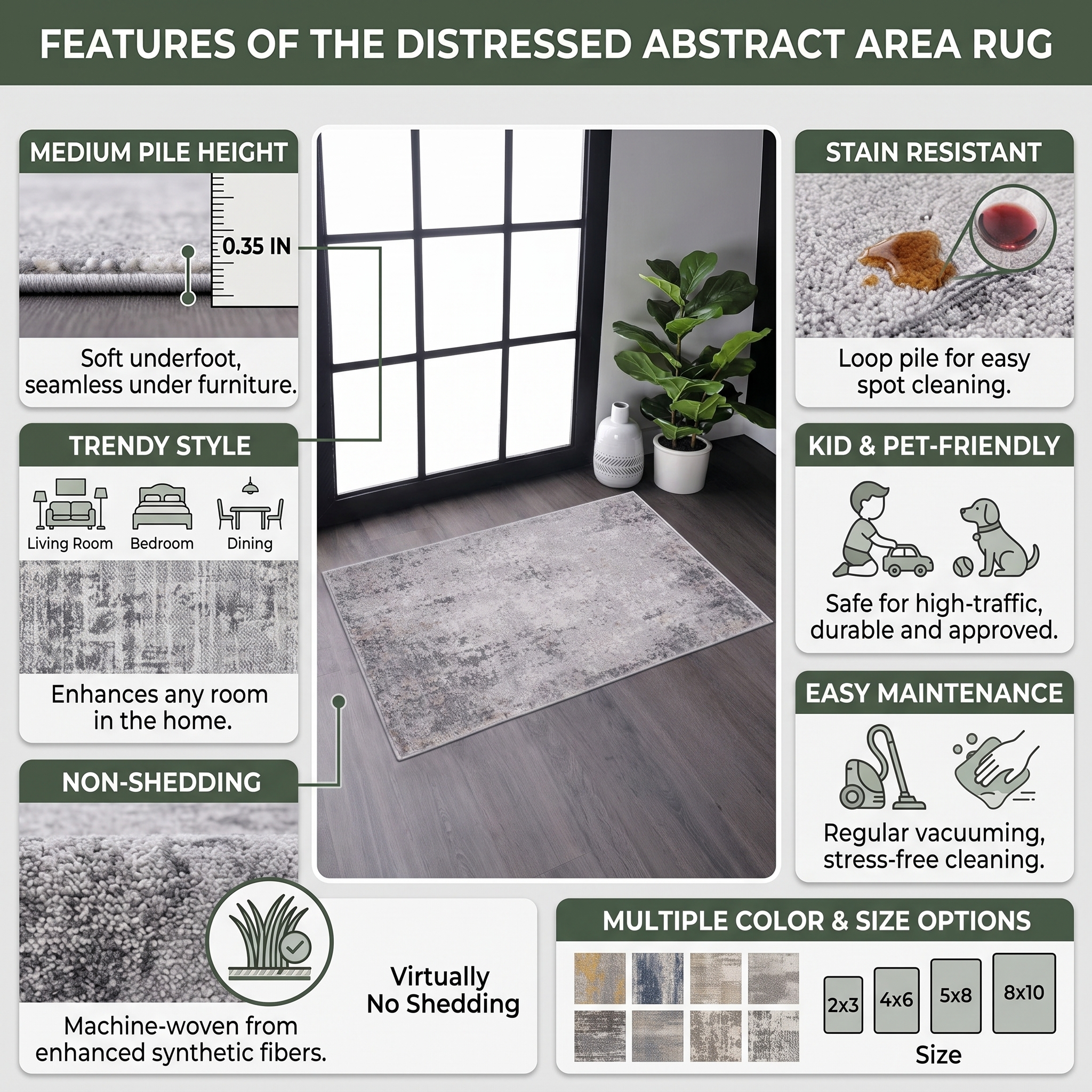 2.X3. Abstract Doormat Rug, Contemporary, Non-Shedding & Easy to Clean, Ideal for Living Room, Bedroom, Dining Space, 36*24 inch