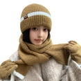 thumbnail image 2 of Winter Hats for Women Fleece Lined Beanie Knit Chunky Snow CapWinter Knitted Wool Hat Female Cold-proof Warm Hat Scarf Gloves Three-piece Set Fashionable All-match Ear Protection Pullover Hat Brown, 2 of 7