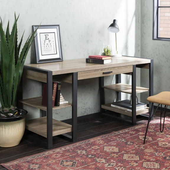 Walker Edison Industrial 4-Shelf Computer Desk with USB Port, Driftwood