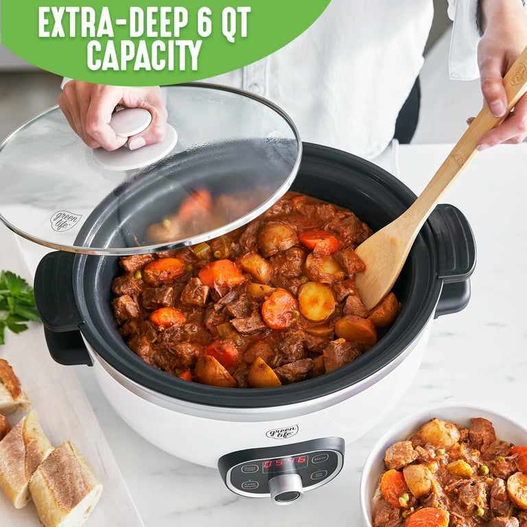 Double Dish Slow Cooker with 6qt Crock and Dual 2.5qt Nonstick Insert to  Cook Two Meals at Once, Dishwasher Safe Pot