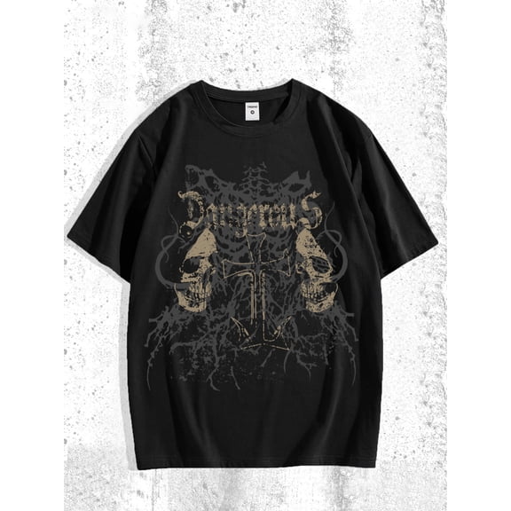 Men's Gothic Y2K Graphic Dangerous Skull Cross T-Shirt