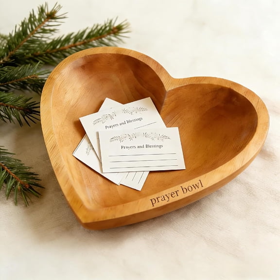 Heart Prayer Bowl Wooden Christian Gifts for Women Men, 12 Scripture Cards Included, Religious Retirement Birthday Gift for Mom Dad, Heart Shaped Decor for Home