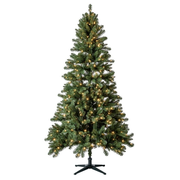 7' Pre-Lit Duncan Fir Green Artificial Christmas Tree with Color-Changing LED Lights and Quick Set, by Holiday Time