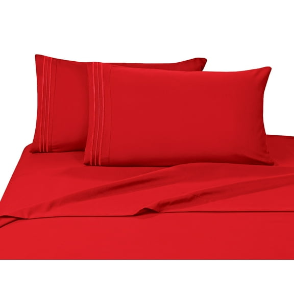 Elegant Comfort 4 Piece Bed Sheets Polyester Queen Red Solid 1500 Series Fabric