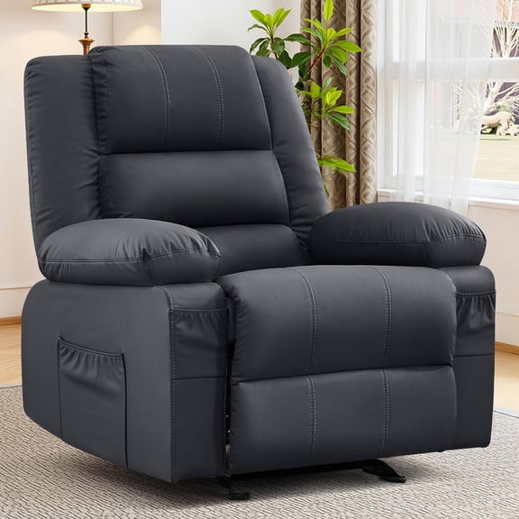 JONPONY Home Modern Comfort Reclining Chair,Elderly Single Rocker Sofa with Side Pocket for Bedroom Home Theater,Black