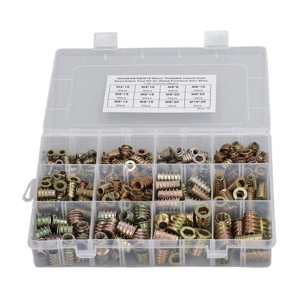 Threaded Nuts Kit, M4 M5 M6 M8 M10 Threaded Inserts Nuts Sorted For