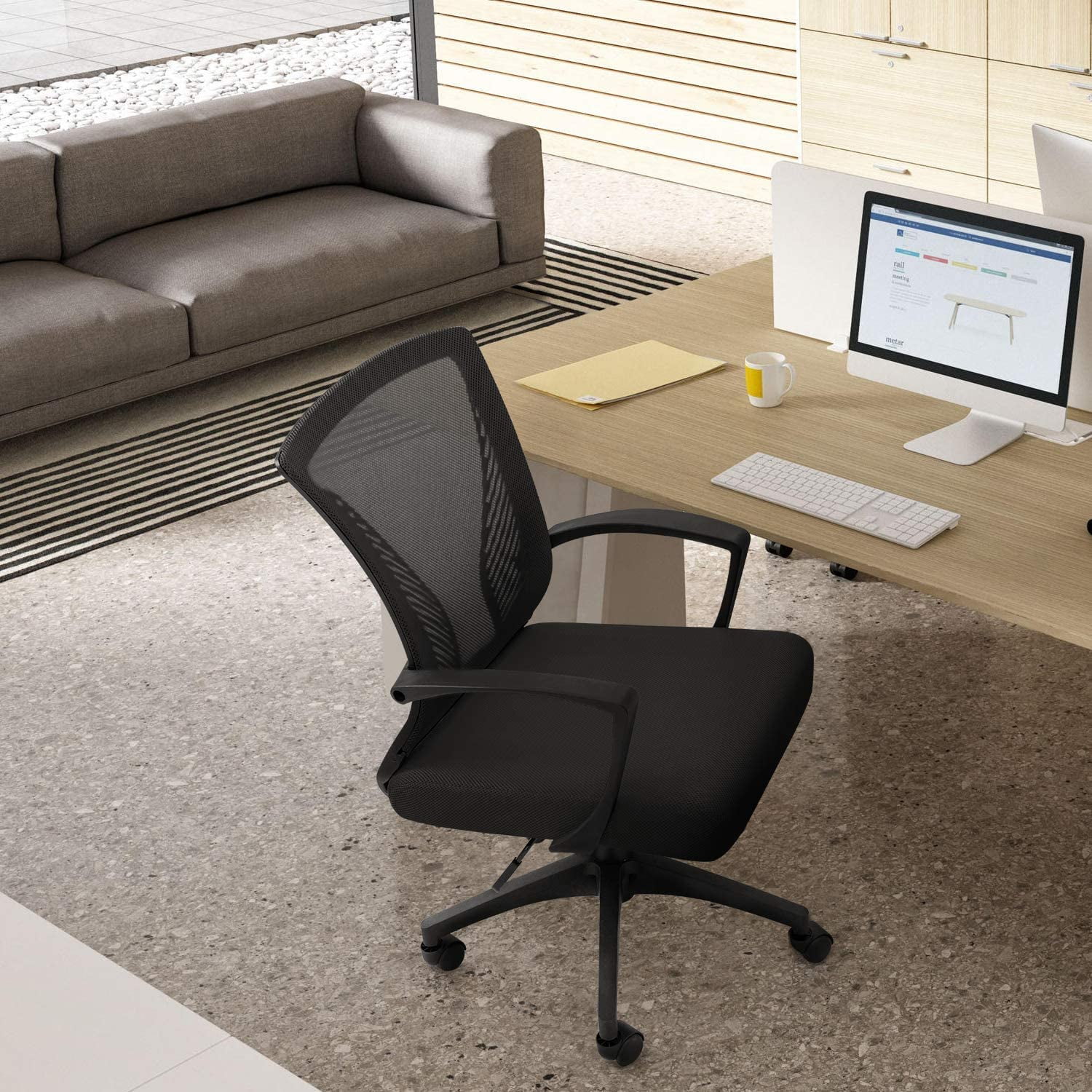 VICTONE Home Office Desk Chair Task Mid Back Mesh Office Chair Ergonomic Swivel Lumbar Support Desk Computer Chair (Black)