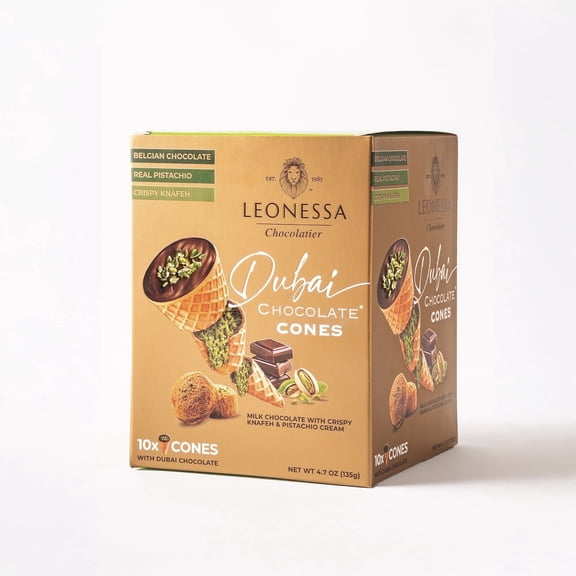 Leonessa Dubai Chocolate Cones with Pistachio Kunafa, Made with Belgian Chocolates, 4.7 oz, 10 Count