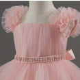 thumbnail image 6 of XUELUO Toddler Girls Tulle Princess Dress Puff Shoulder Ruffled Floral Dress Pearl Waistband Holiday Fluffy Party Skirts, 6 of 9