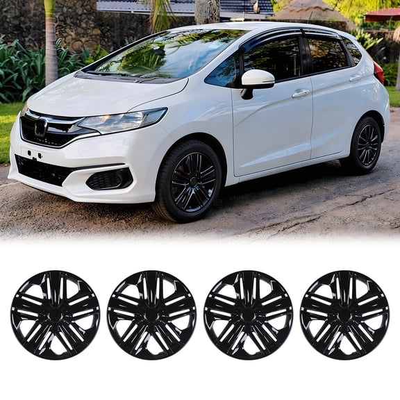 4Pcs 15 inch Hubcaps for Honda Fit 2015-2020,Fit for Steel Wheel,Snap-on with Retention Rings,Black Lacquer