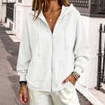 thumbnail image 2 of Besolor Womens Zip up Hoodies Drawstring Long Sleeve Sweatshirts Fall Winter Casual Thermal Warm Outdoor Track Jacket with Pockets(X-Large,White), 2 of 5