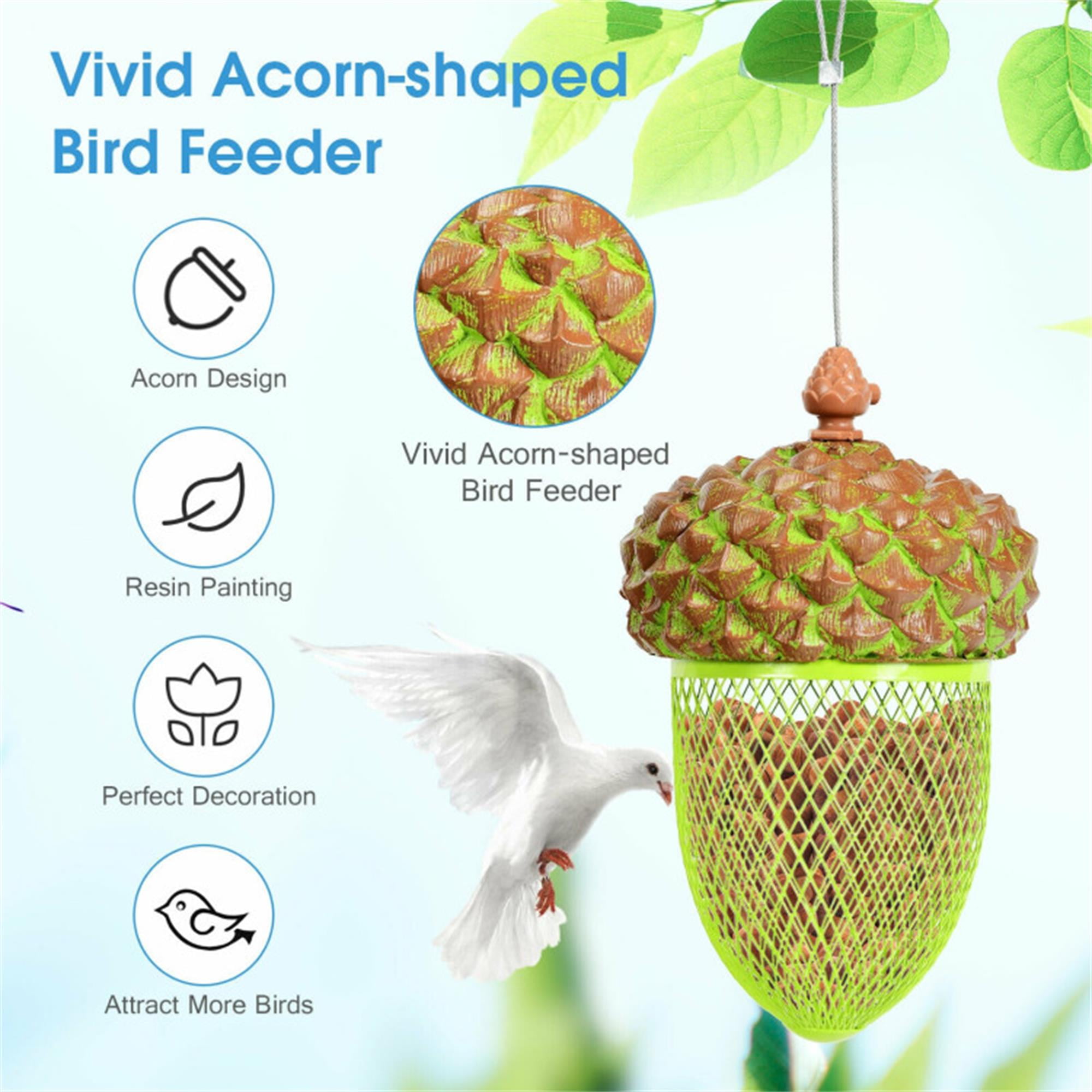 Kadyn 8.5" Bird Feeder for Outside Hanging, Metal Acorn Wild Bird Feeder, Food Dispenser for Garden Yard, Brown