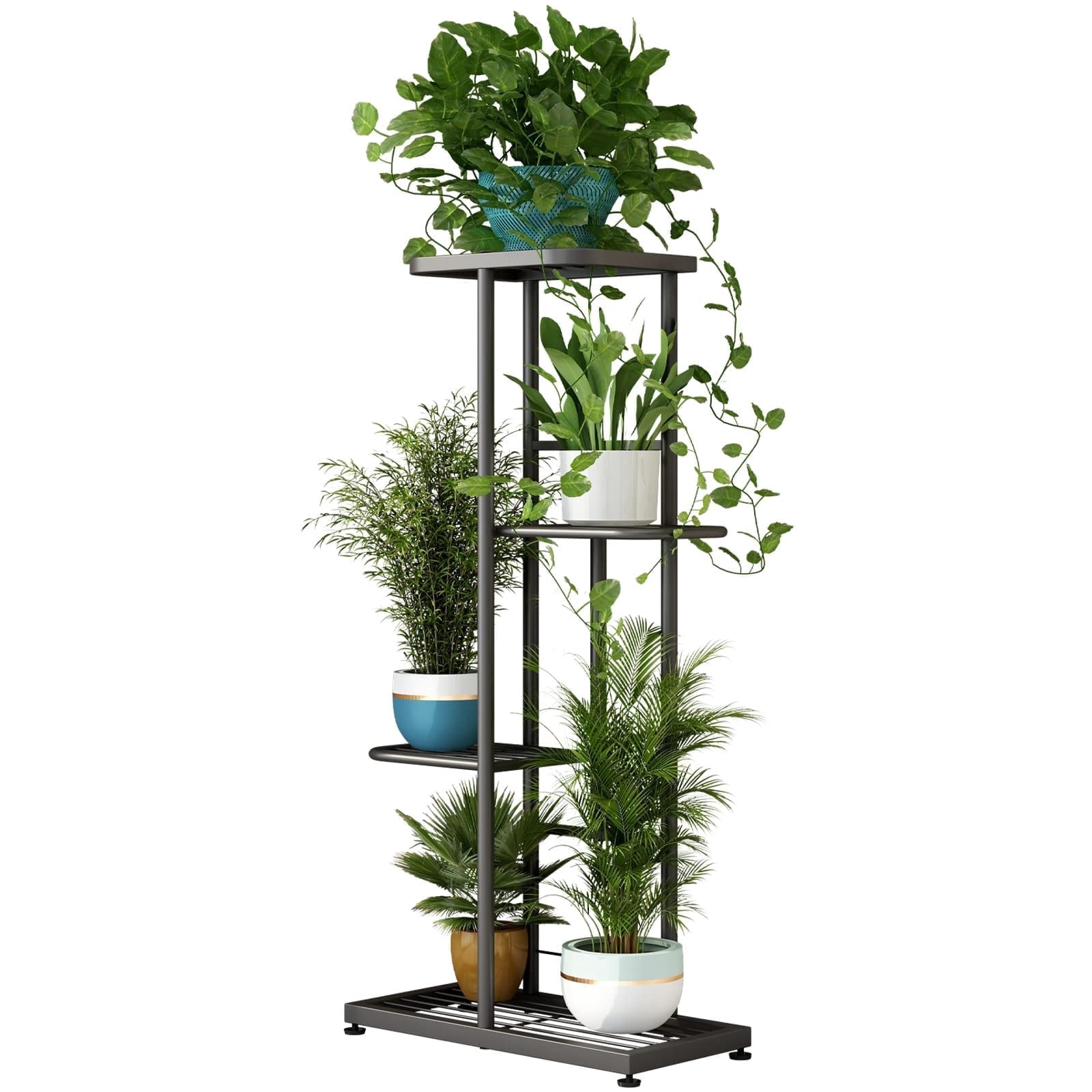 SEAMIKA Plant Stand 4 Tier Indoor,Metal Plant Shelf Corner Plants Stands,Narrow Flower Stand Pot Holder for Patio Garden Balcony Living Room,Darkgrey