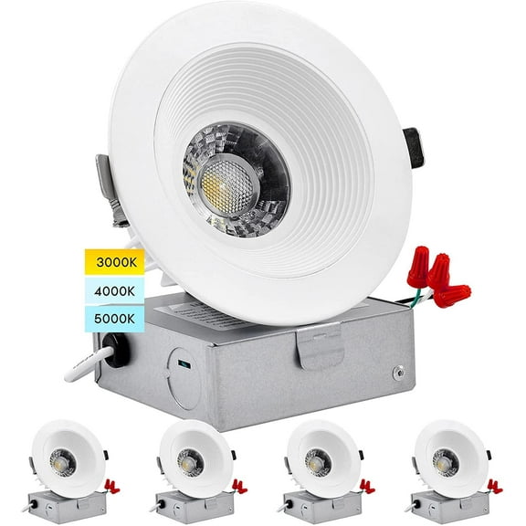 Luxrite 4 inch LED Recessed Light J-Box 15W 3 Color Options 3000K - 5000K Regressed Downlight 36 Spotlight Dimmable Damp Rated 4-Pack