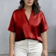 thumbnail image 3 of Mujeres Más Tamaño Manga Corta Tops Color Sólido Cuello Redondo Casual Camiseta Suave Transpirable, Mujeres Más Tamaño de Verano Tops, 3 of 5
