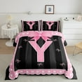 thumbnail image 2 of Manfei Initial Letter Y Comforter Sets Full Size,Cute Bowtie Comforters & Duvets,Pink Black Bedding Full Comforter Set For Girls,Breathable Bedroom Decoration Reversible,3-Piece, 2 of 8