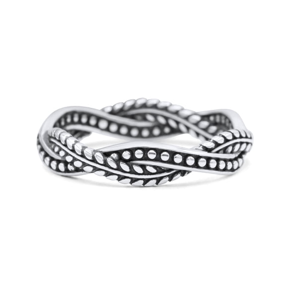Infinity Weave Twisted Leaf Style Oxidized Band Solid 925 Sterling Silver Ring Size 4