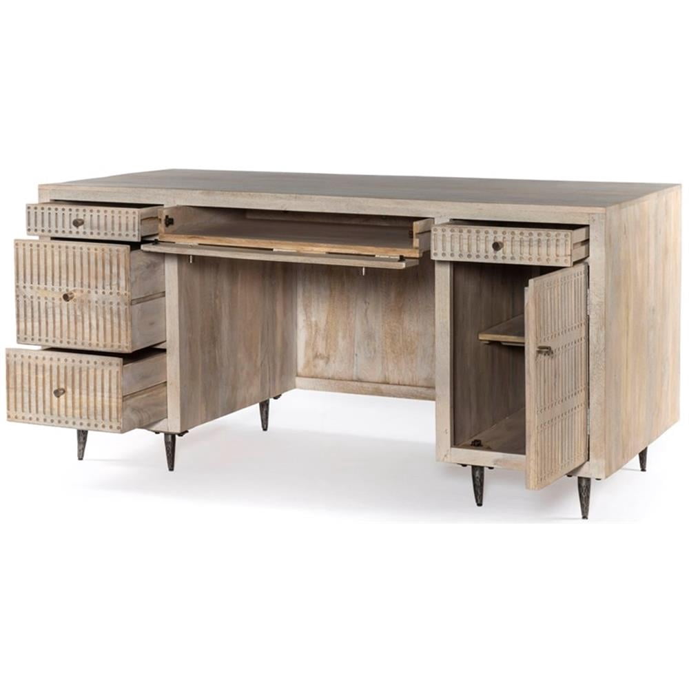 Sarah Solid Wood Hand-Carved Executive Desk in Brushed Ivory Finish