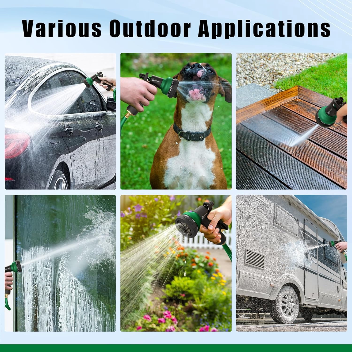 Coil Garden Hose 15 ft, EVA Curly Water Hose with Brass Connectors,  Garden Water Hose,Includes 7- Function Sprayer,Retractable, Resistant Garden Coil Hose.