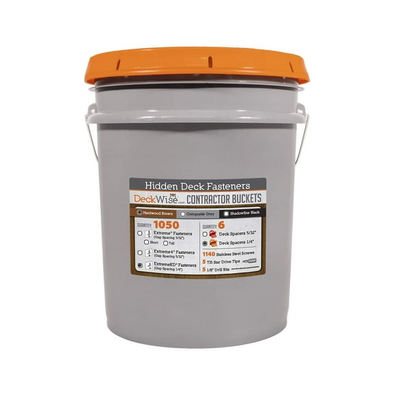 DeckWise (Brown) Ipe Clip EXTREMEKD Hidden Deck Fasteners, 1/4" Spacing, Stainless Steel Black #8x2" Trim-Head Screws for 600 Sq. Ft. of KD Hardwood, Thermal or Composite Decks (1050 Bucket)