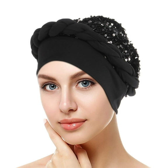 Tittly Bandanas for Women Head Scarf Cap Cover Headwear Wrap Pre-Tied Hat Braid Ethnic Hair Head Turban Baseball Caps Bandana Turbans for Women Black One Size