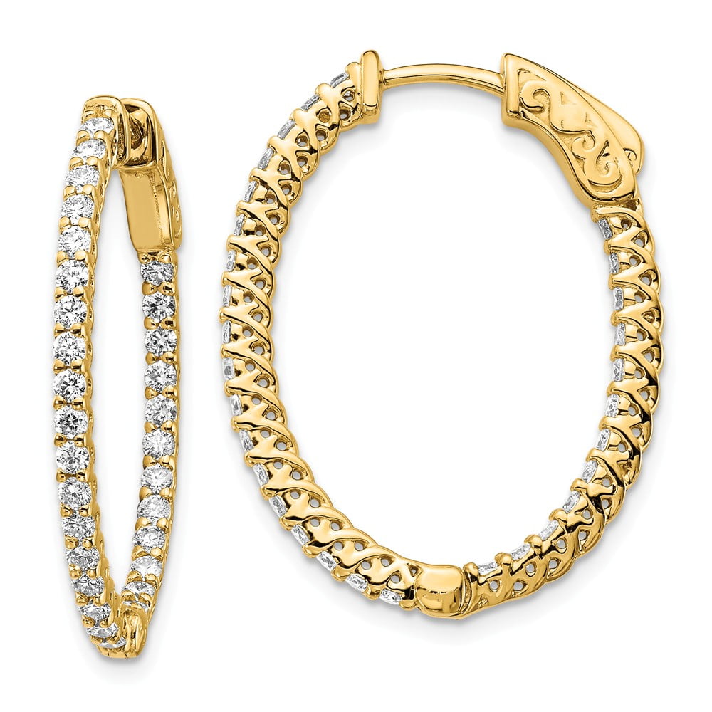 AA Jewels - Solid 14k Yellow Gold Diamond Oval Hoop Safety Clasp ...