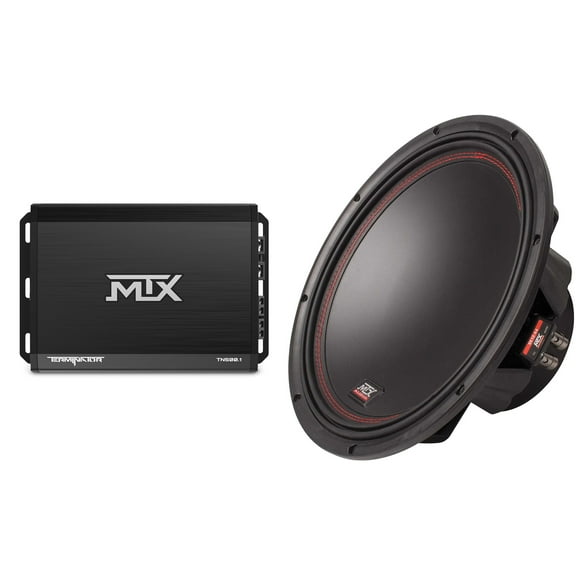 MTX TERMINATOR 500-Watt RMS 2Ω Mono Block Class D Amplifier and MTX Audio 5512-44 55-Series 12" 400W RMS Dual 4-Ohm Subwoofer