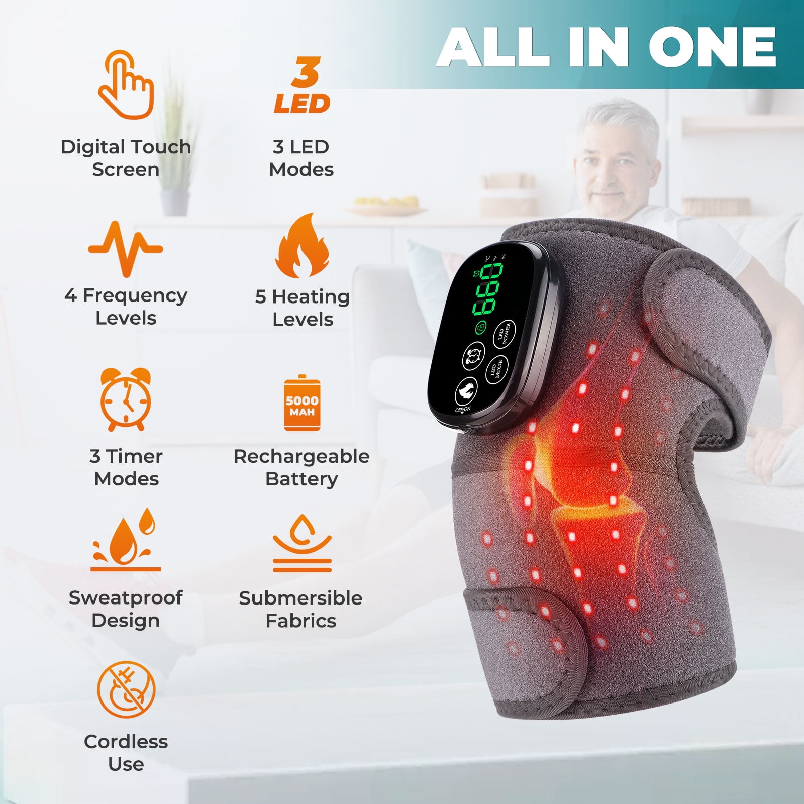 Knee Massager, Cordless Knee Heating Pad for Relaxing, 660nm&850nm,  Heated Knee Brace Wrap for Knee /Elbow/Shoulder Rechargeable Wireless Controller,Gray