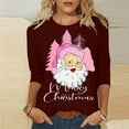 thumbnail image 2 of DeHolifer T-Shirts for Women Red Wine Glass 3/4 Sleeve Christmas Pullover Xmas Santa Hat Graphic Blouse T-Shirts Tops Wine XL, 2 of 4