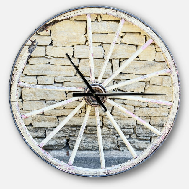 DesignArt Old Vintage Broken Wood Wheel Large Wall Clock