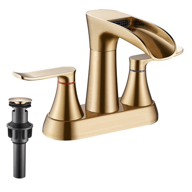 Grifo Para Lavabo De Tallarines De Doble Manija De 10,16 Cm, Material De Cobre, Con Desagüe