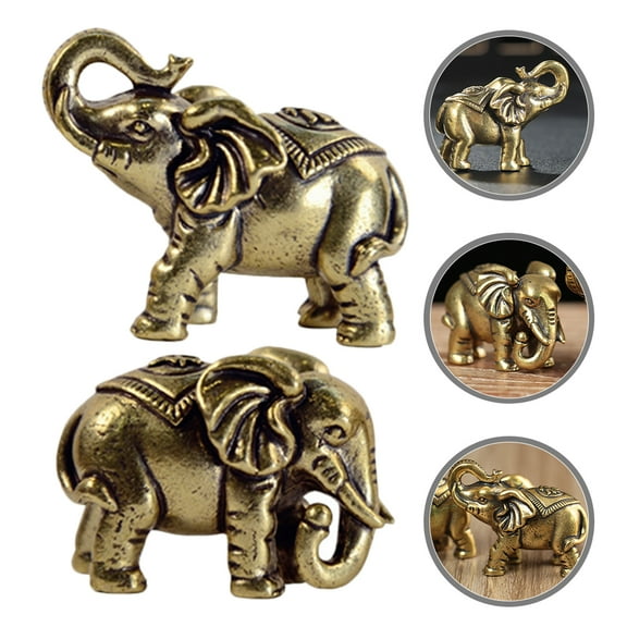 OFFIGAM 1 Pair Mini Brass Elephant Statue Vintage Decorative Figurine For Home Decor