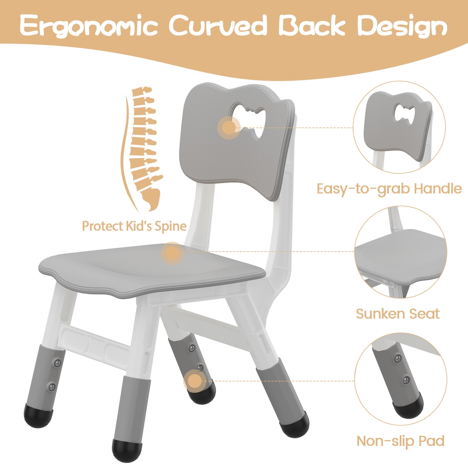 Adjustable Kids Chair 2 Pack, 3 Level Height Adjustable Anti-Slip Plastic Toddler Chair for Boys Girls Children Age 2-8, Suitable for Indoor or Outdoor Home School Daycare Nursery Use