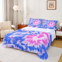 Manfei Tie Dye Twin Sheet Sets 3pcs for Teens Boys Girls,Abstract Watercolor Art Twin Fitted Sheet Microfiber,Blue Pink Breathable Flat Sheet,Luxury Bedroom Decor