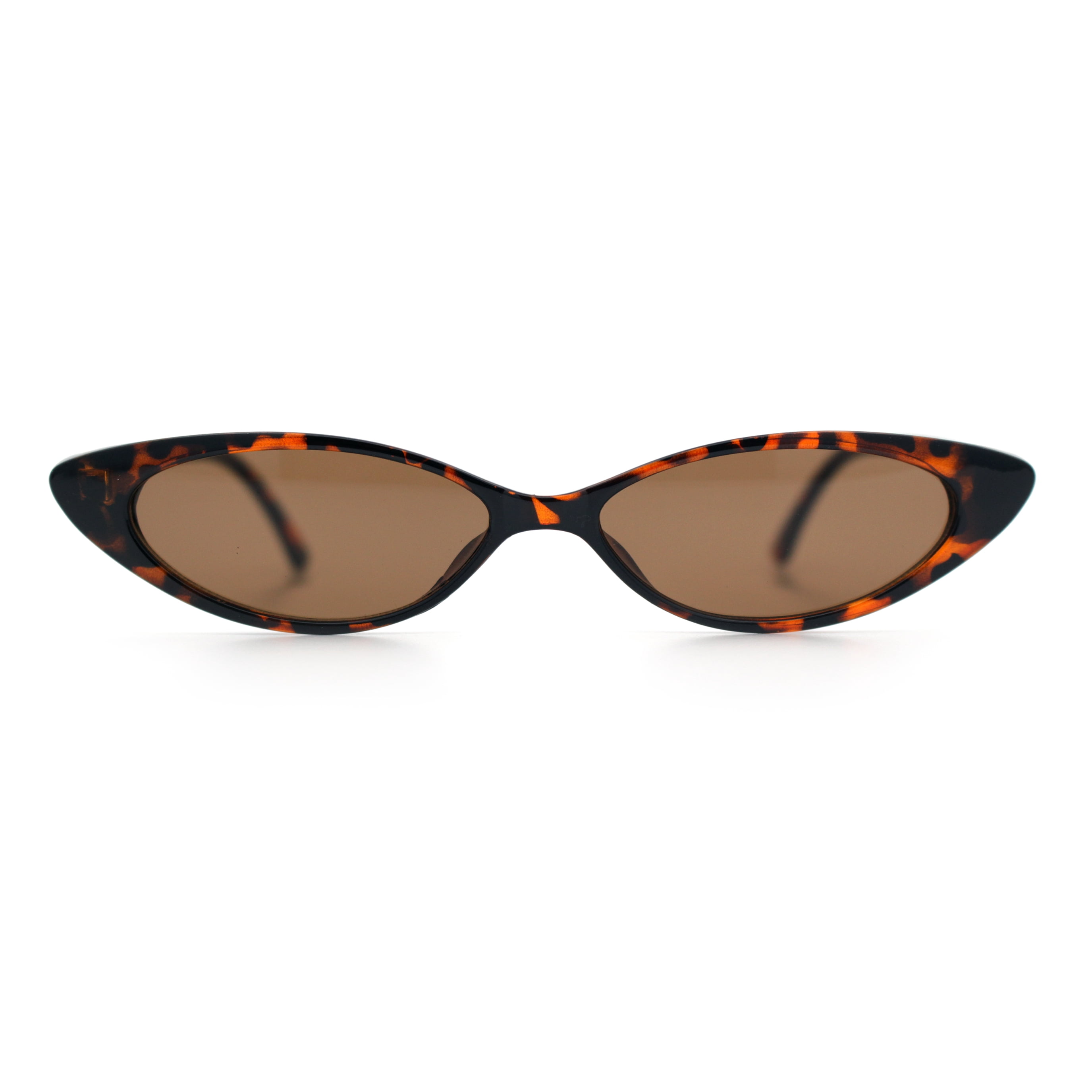 SA106 Women's Narrow Thin Cat Eye Plastic Gothic Retro Sunglasses, Tortoise Brown, 1