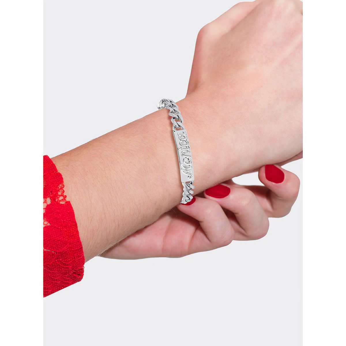 Personalized Script Bracelet with Beading with Curb Chain