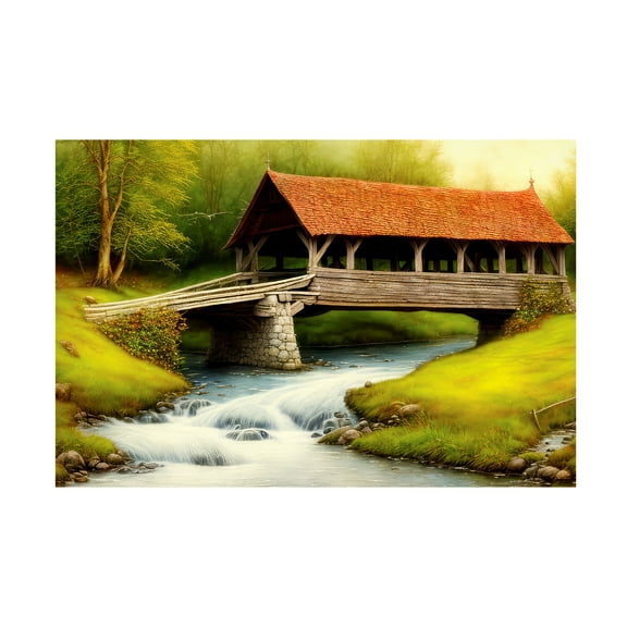 Canvas Wall Art - FootePrint Art 'Creek Crossing' Wall Art for Living Room, Bedroom, or Office Décor by Trademark Fine Art - 19 x 12 Inches